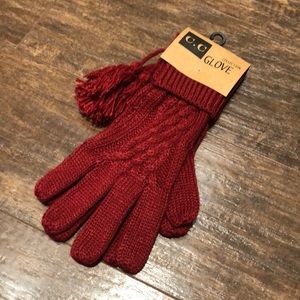 BNWT•Wine Red Knit Tassle Gloves